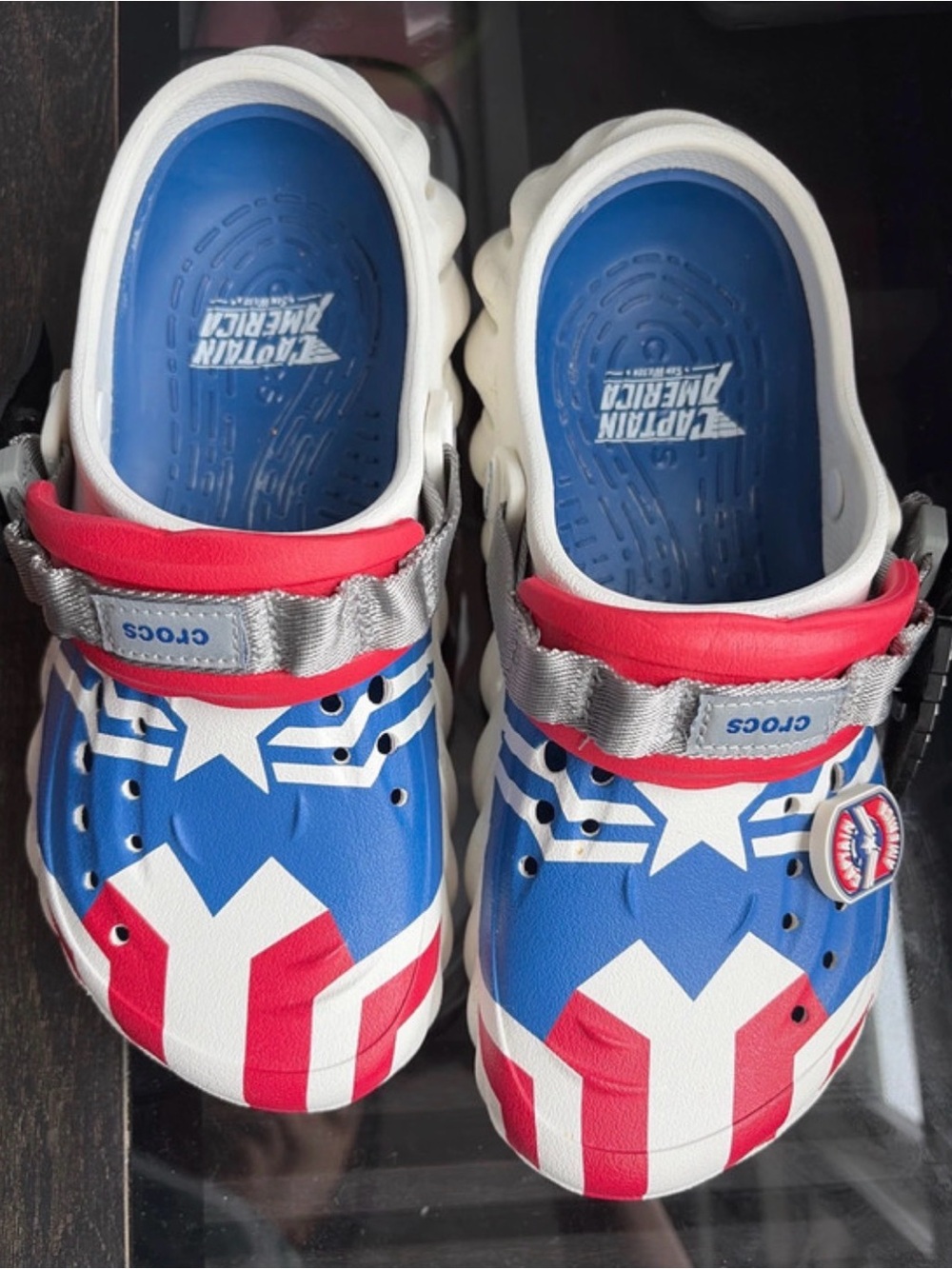 CROCS Kids' Captain America Inspired Blue, Red & White Clog Sandals